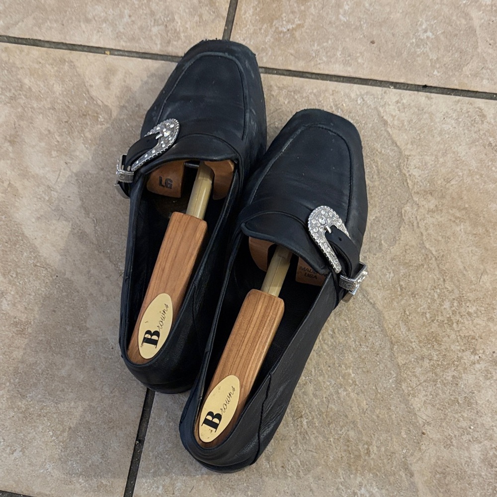 Women’s Black Italian-made loafers with Silver Buckle, size 38
